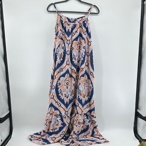 Bohemian Beach Causal Chic 70s Style Maxi Dress with Floral Pattern SzL